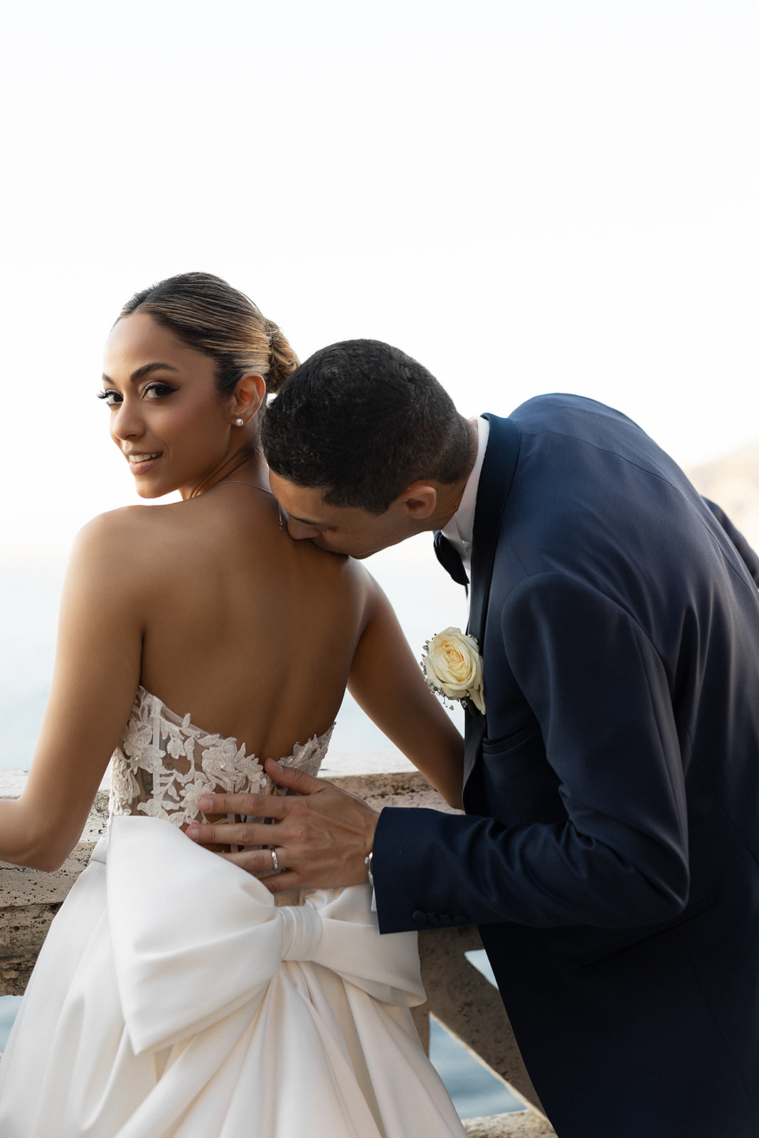 Zeenat and Faisal sharing an intimate moment during their Bellevue Syrene wedding in Sorrento
