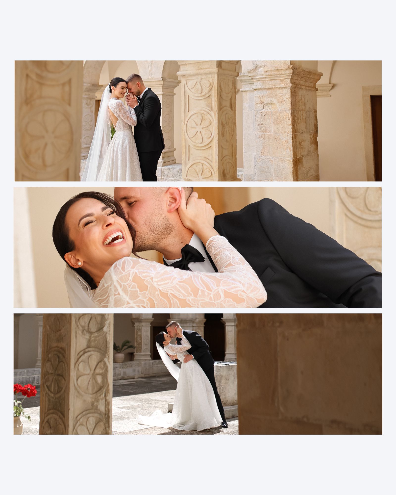 Three moments from Giulia and Luka's wedding at Agroturizam Villa Paladnjaki in Istria, Croatia.