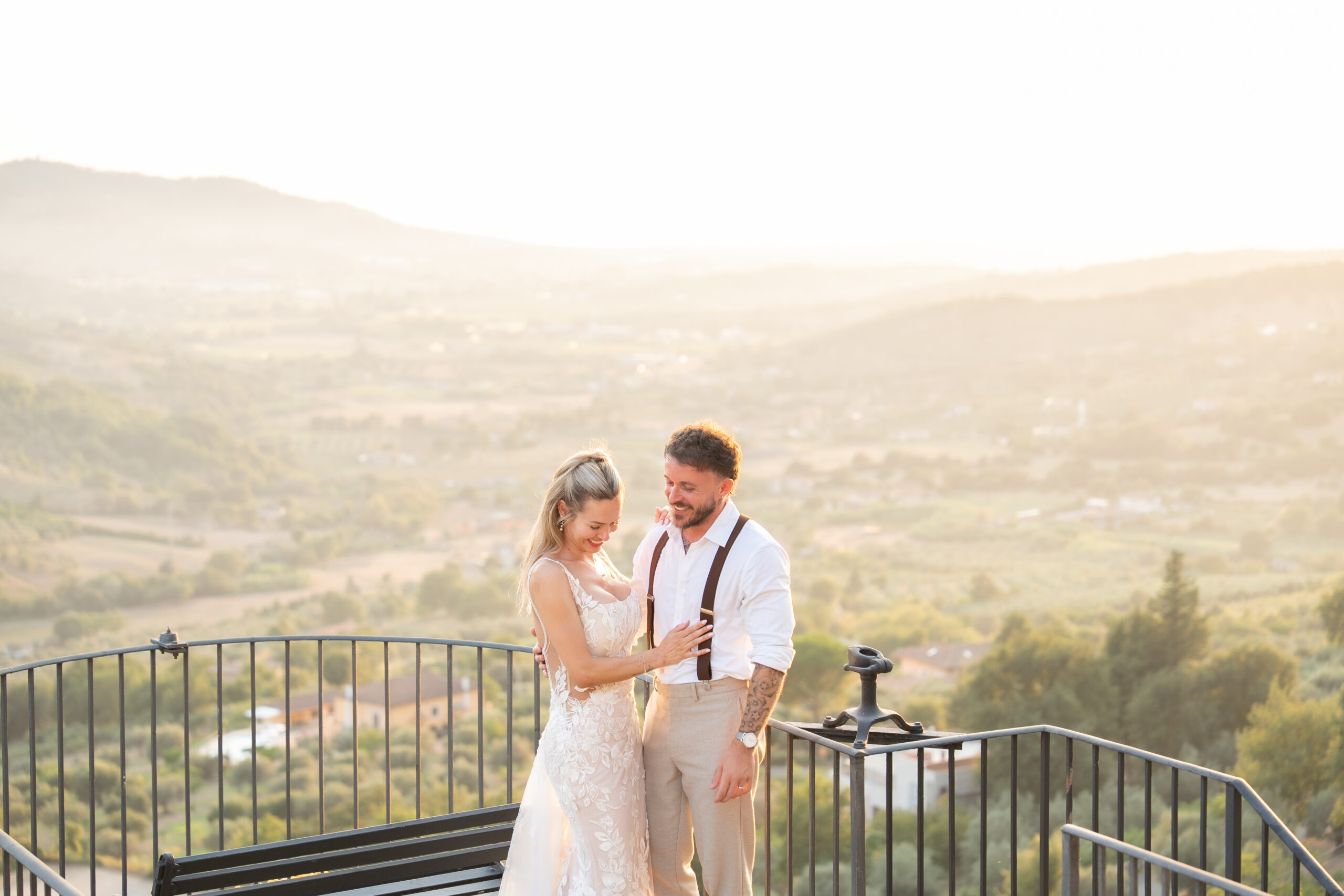 Candid sunset portrait of Adam and Polly overlooking Cilento