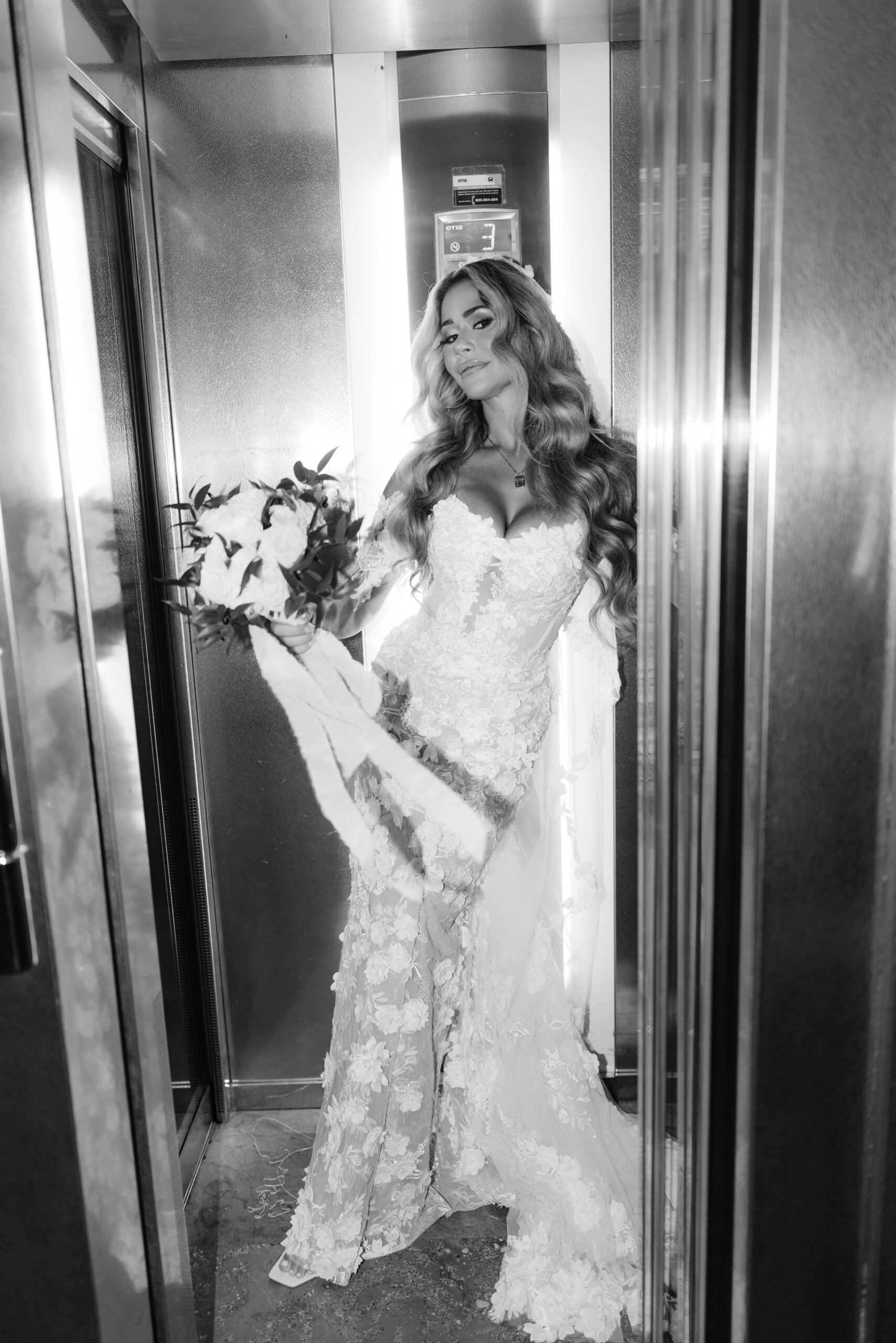 Black and white editorial bridal portrait of Laura before her Amalfi Coast wedding