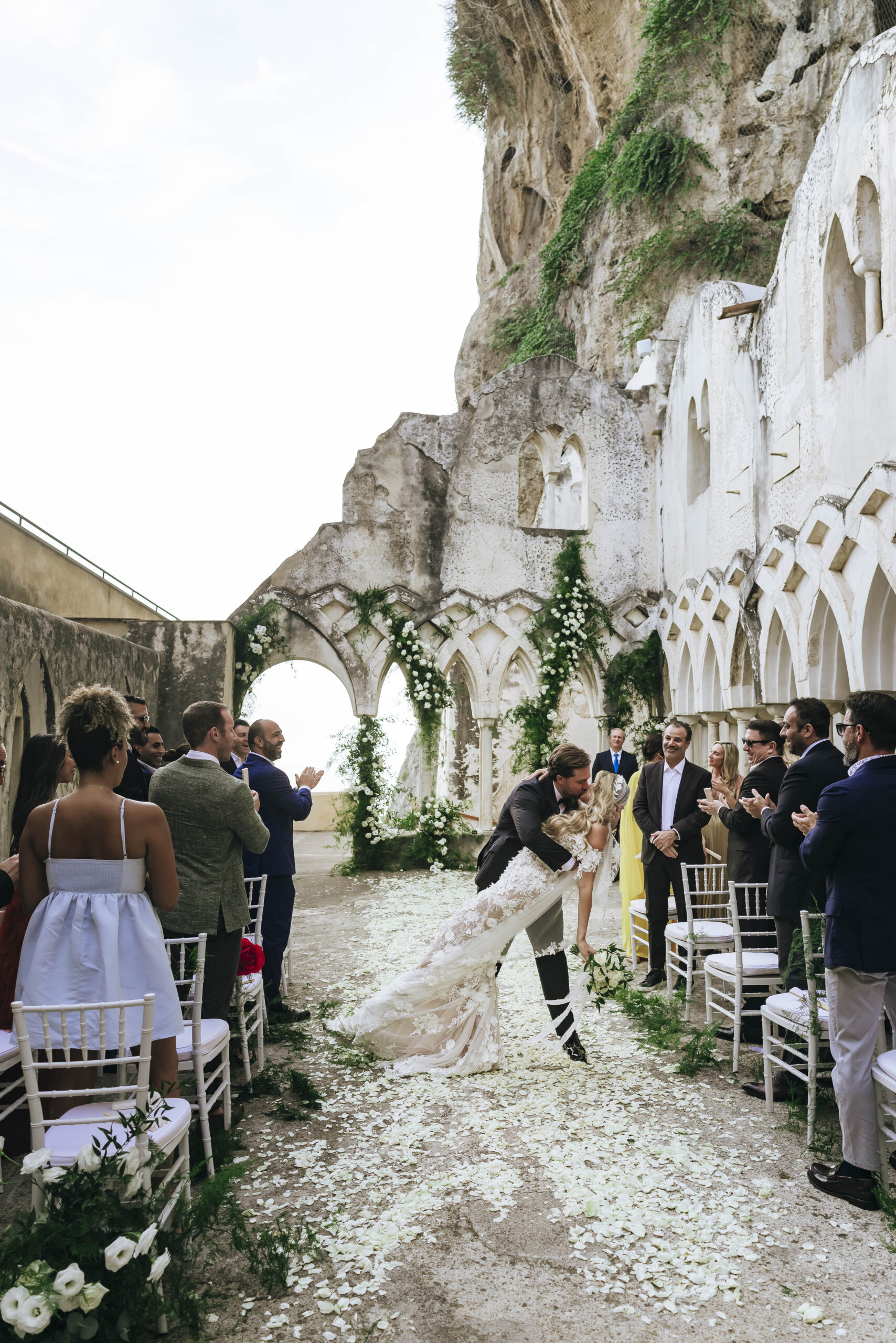 Laura and Koury’s wedding ceremony inside the historic cloister in Amalfi